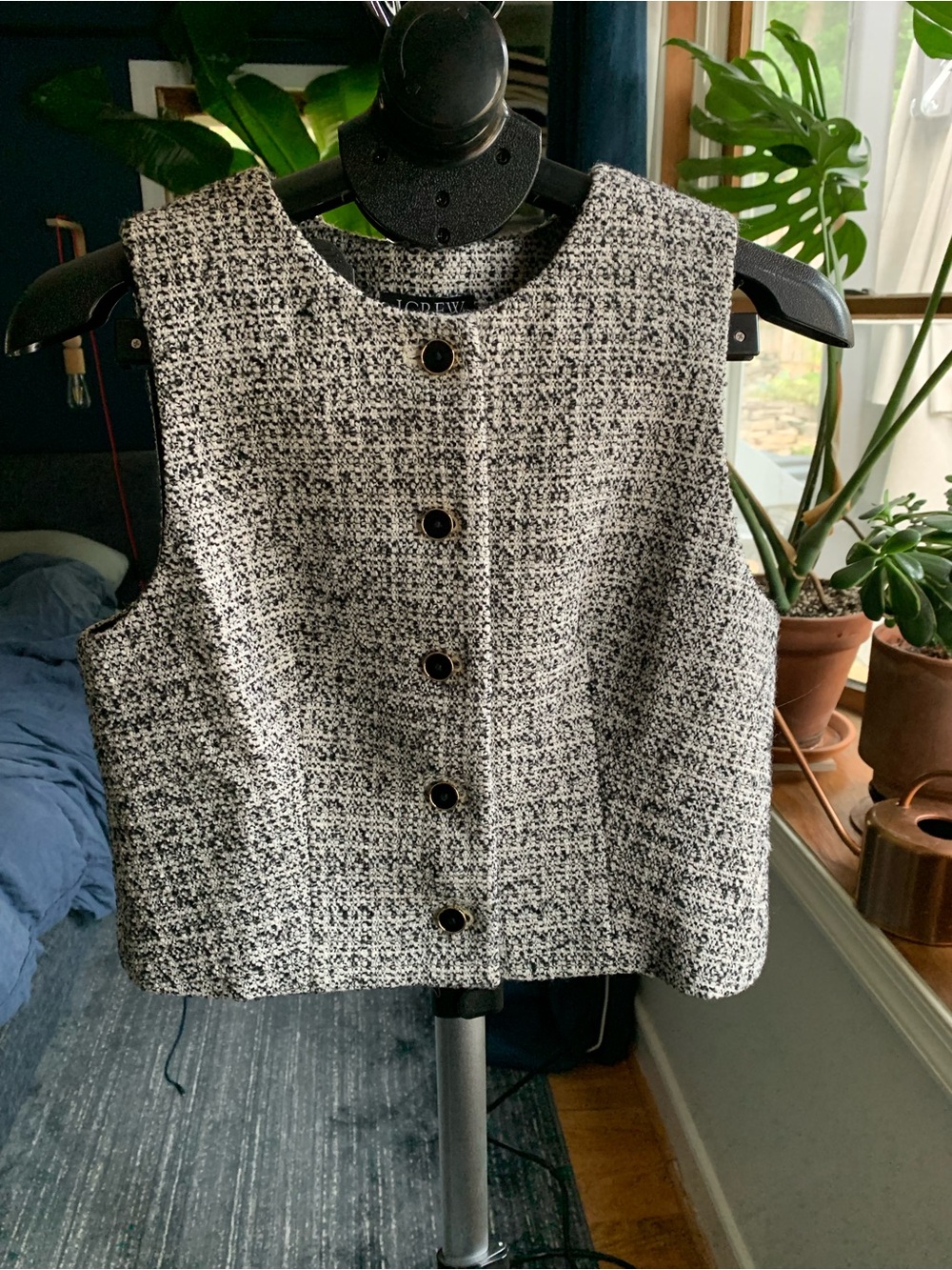 J. Crew Black & White Tweed Button-Front Vest